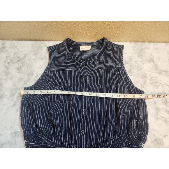 Universal Thread Women's Blue White Stripe Sleeveless Tiered Belted Mini Dress L - Picture 5 of 6